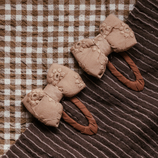 bow scarf clips - embroidered floral